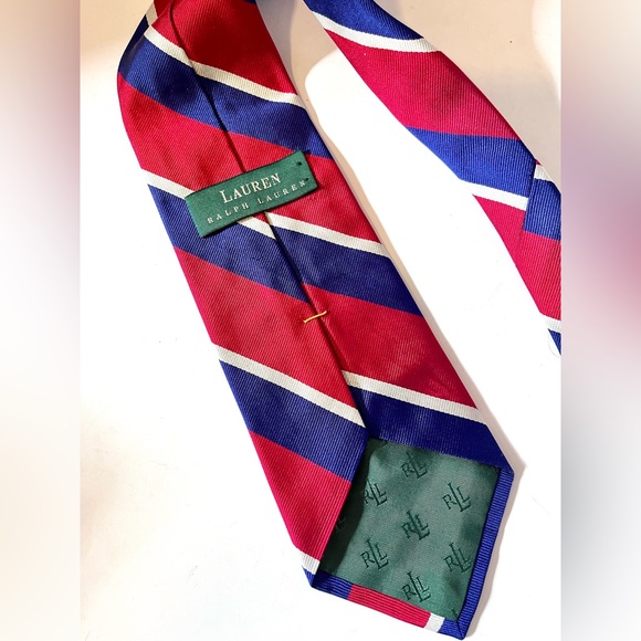 Lauren by Ralph Lauren Red, White & Blue Americana 100% Silk Necktie - Picture 2 of 5